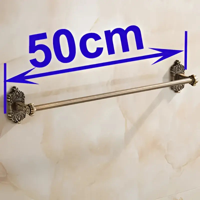 Brass-colored ornate antique brass towel bar with decorative end caps wall mounted bathroom towel bar