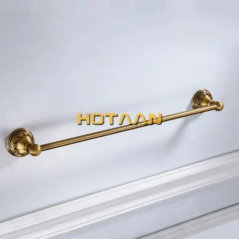 Brass towel holder with ornate circular ends antique brass single bar made of solid aluminium by DecorBites