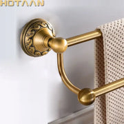 Decorbites™ antique brass towel holder single bar rack with solid aluminium rail and ornate floral mounting plate