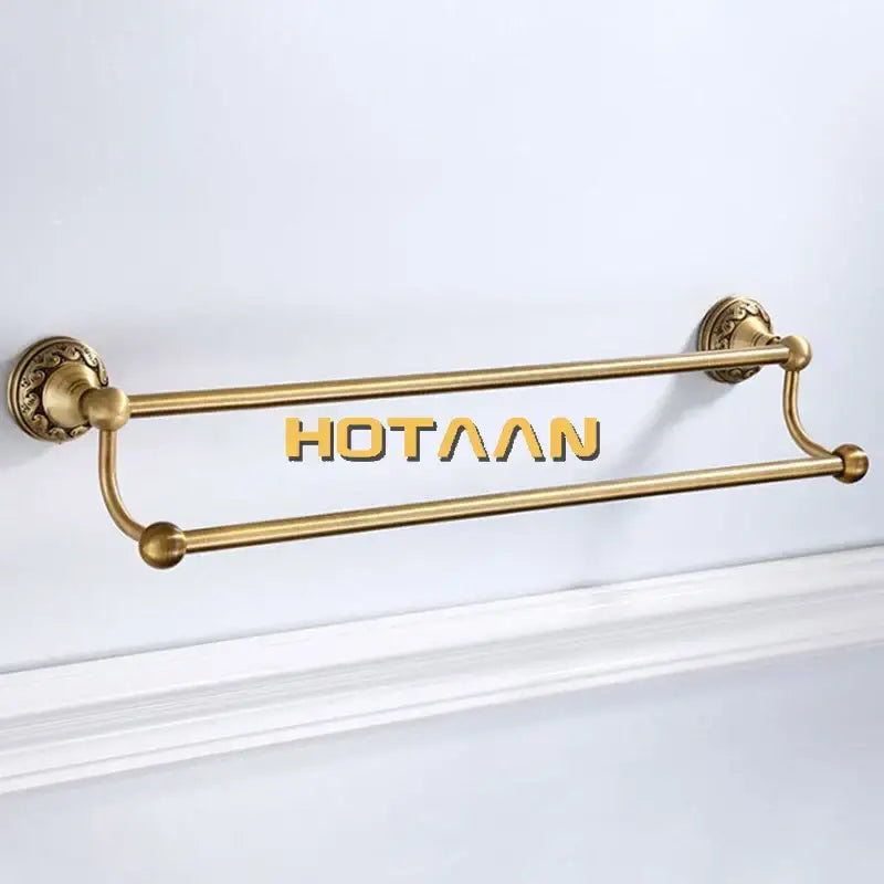 Decorbites™ antique brass towel holder single bar rack with gold-finished double-tier solid aluminium rail and ornate mounts