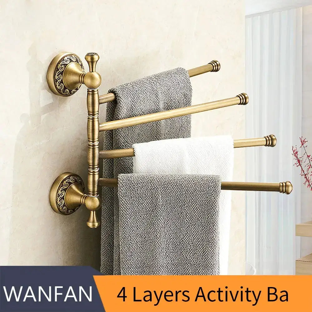 Decorbites antique brass towel rack 4-tier wall-mounted brass towel rack with rotating bars for bathroom use