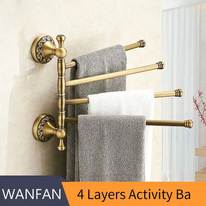 Decorbites antique brass towel rack 4-tier wall-mounted brass towel rack with rotating bars for bathroom use