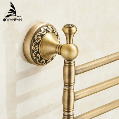 Decorbites antique brass towel rack with ornate scrollwork and polished post for bathroom wall storage holder bars