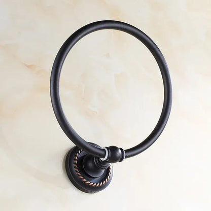 Decorbites antique brass towel ring with black matte finish and twisted copper accent wall mounted towel holder
