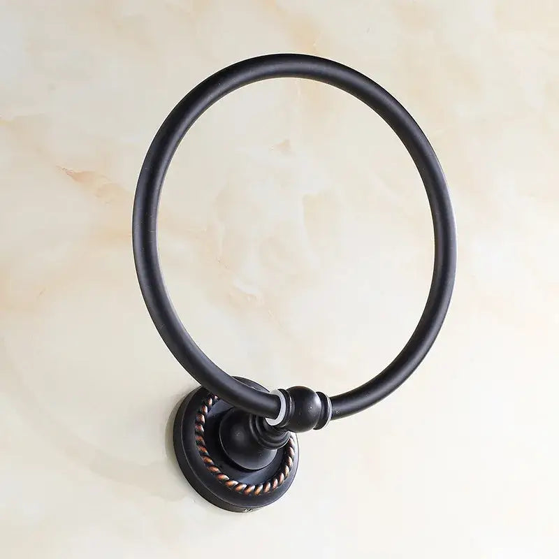 Decorbites antique brass towel ring with black matte finish and twisted copper accent wall mounted towel holder