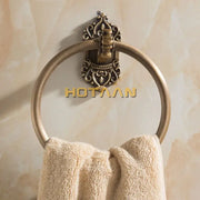 Decorbites antique brass towel ring with ornate scrollwork and central clasp wall-mounted brass towel ring for bathroom