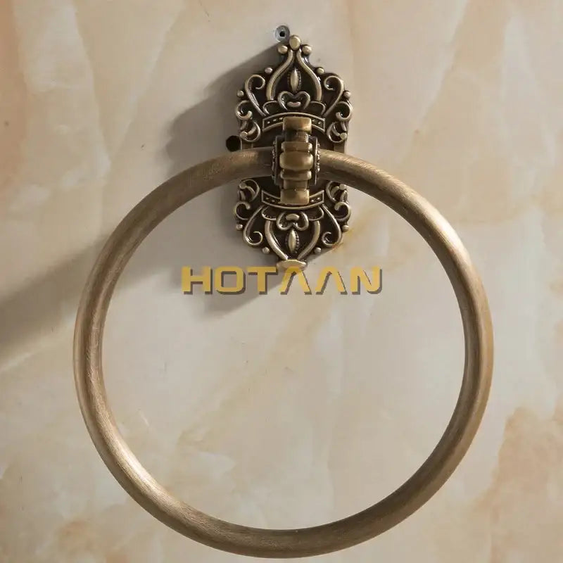 Decorbites antique brass towel ring with ornate scrollwork brass towel ring wall-mounted round bathroom holder