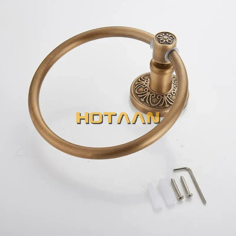 Decorbites antique brass towel ring with ornate floral detailing wall-mounted round towel holder for bathroom use