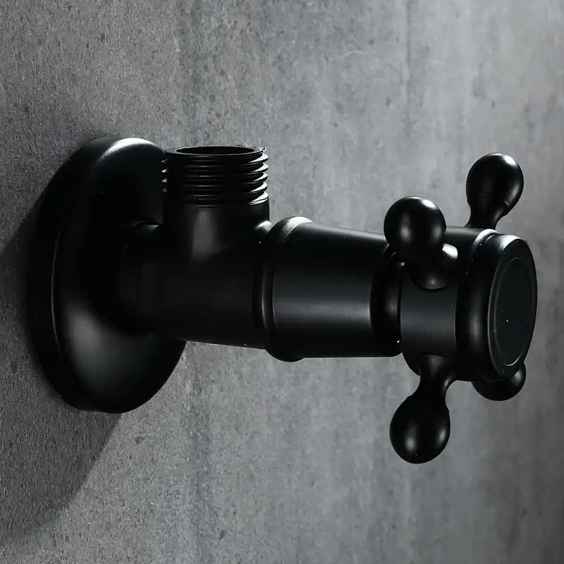Black matte-finished brass wall-mounted angle valve with cross handle for antique brass triangle valve toilet faucet replacement