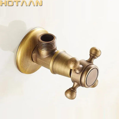 DecorBites antique brass triangle valve bathroom tap with cross handle and threaded water control connection