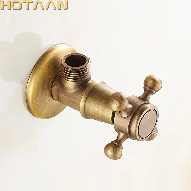 DecorBites antique brass triangle valve bathroom tap with cross handle and threaded water control connection