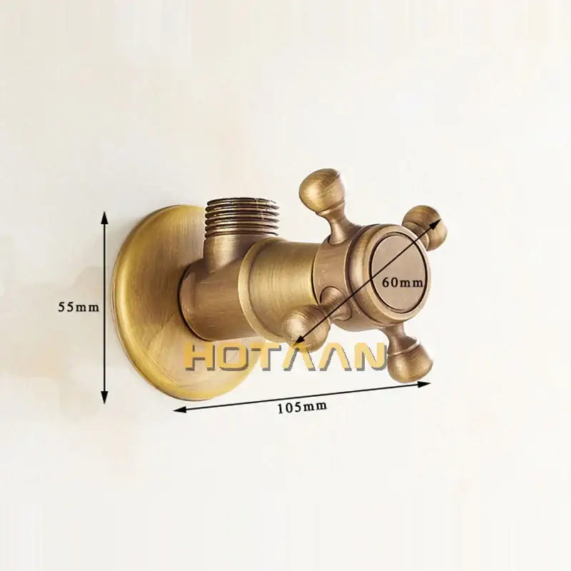 Decorbites antique brass triangle valve water control bathroom tap with classic cross-handle design in brass finish