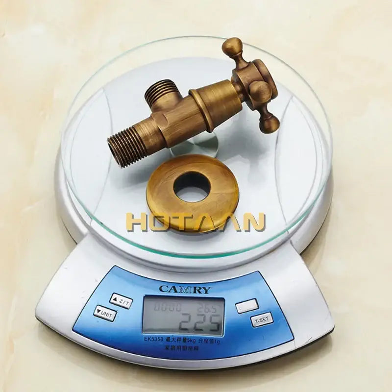 DecorBites™ antique brass triangle valve water control bathroom tap with brass valve and matching circular flange