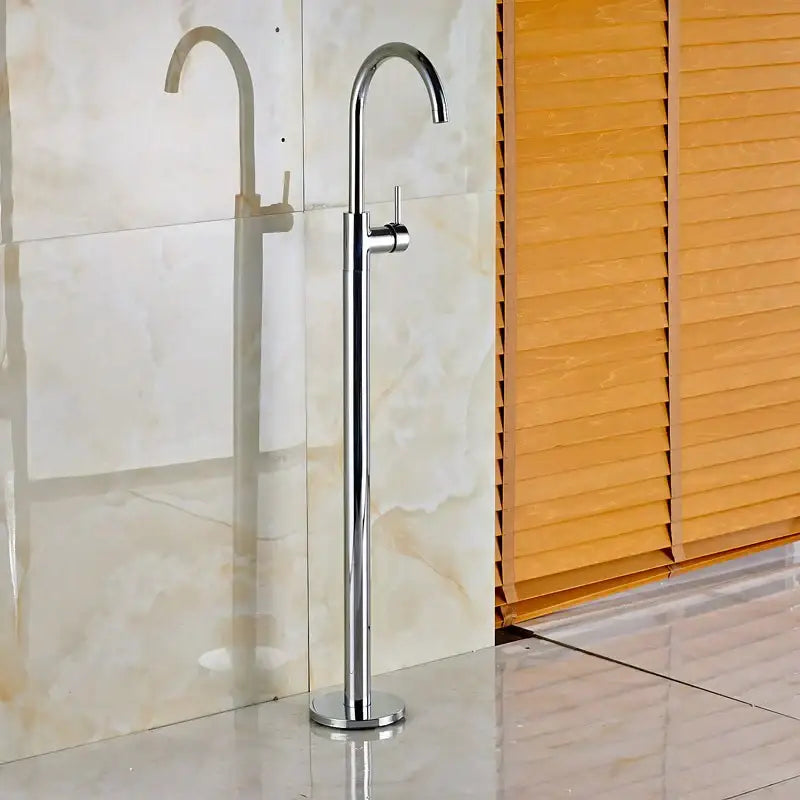 Chrome-finished tall pedestal bathroom faucet with curved spout and single lever handle in antique brass tub faucet swivel spout design