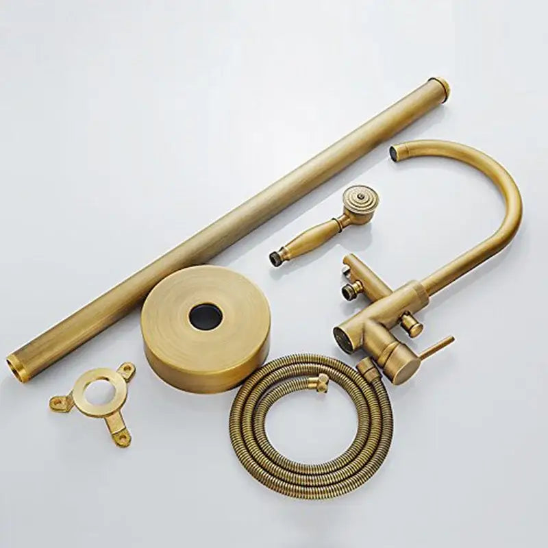 DecorBites antique brass tub faucet set with swivel spout filler mixer tap and matching shower hose components