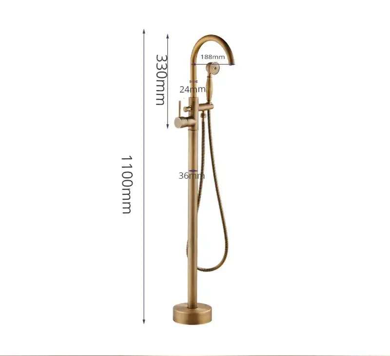DecorBites™ antique brass tub faucet with swivel spout filler mixer tap and integrated handheld showerhead