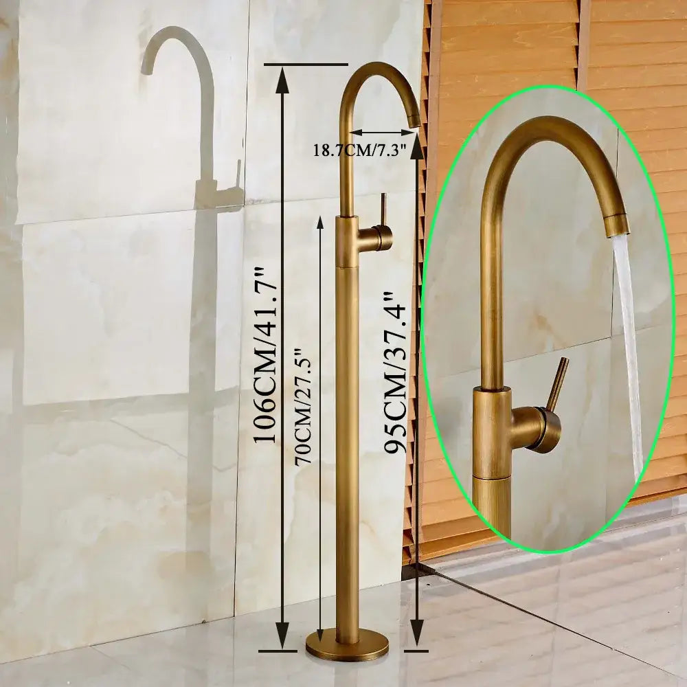 Decorbites antique brass tub faucet with swivel spout and single lever handle for hot and cold water mixing