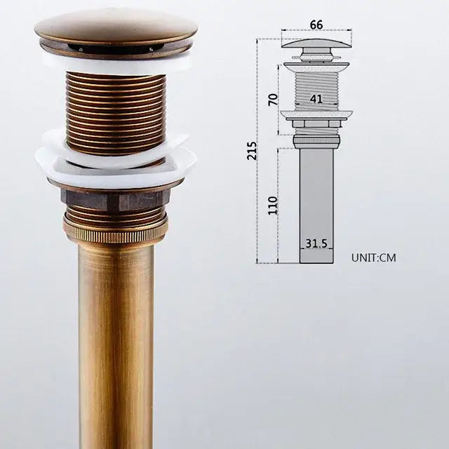 Decorbites antique brass vessel sink drain strainer with fluted top and white ceramic washers for lavatory basin