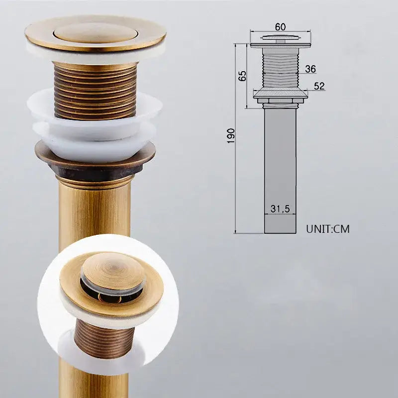Decorbites antique brass vessel sink drain strainer with brass finish and white ceramic flange for lavatory basin