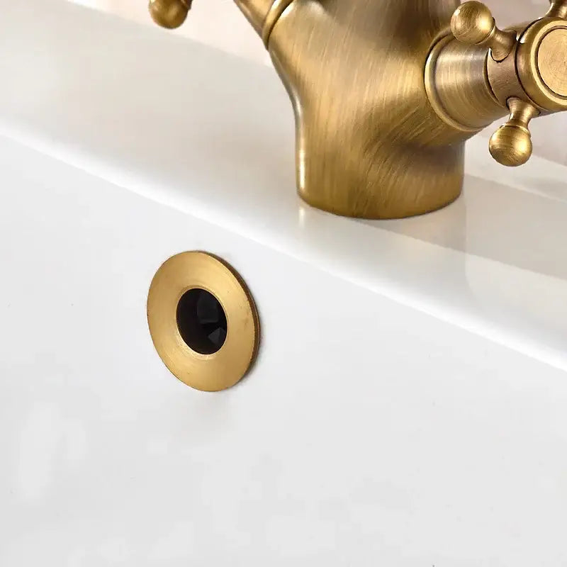 DecorBites antique brass vessel sink drain strainer pop up stopper with brass finish and black interior for lavatory basin