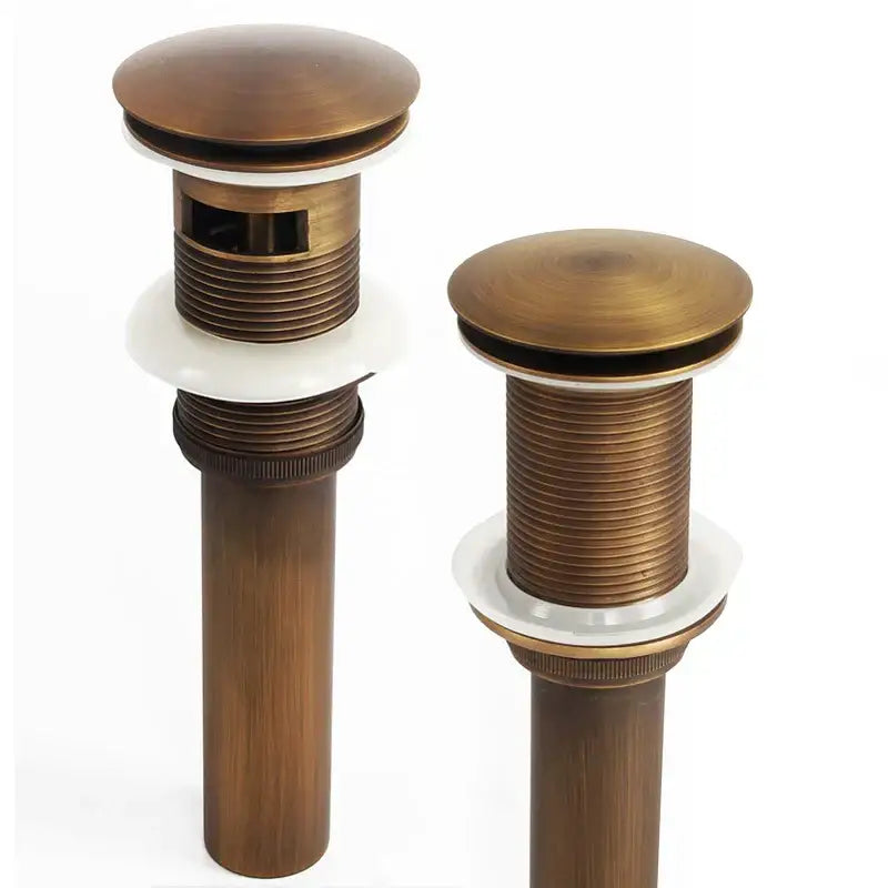 Decorbites antique brass vessel sink drain strainer with pop up stopper and white ceramic washers for lavatory basin