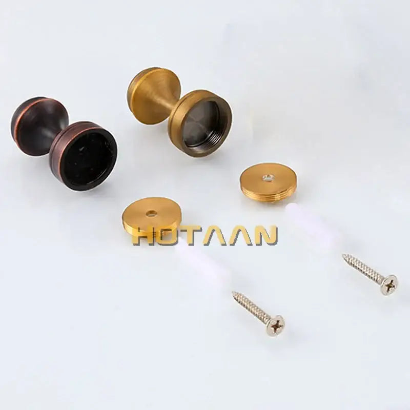 Bronze and gold colored metal door knobs with matching circular plates and screws for decorbites antique brass wall robe hanger
