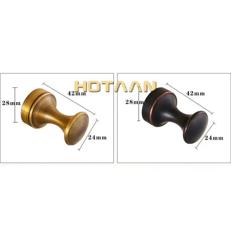 Decorbites™ antique brass wall robe hanger with brass and black matte finish cabinet knobs 42mm length