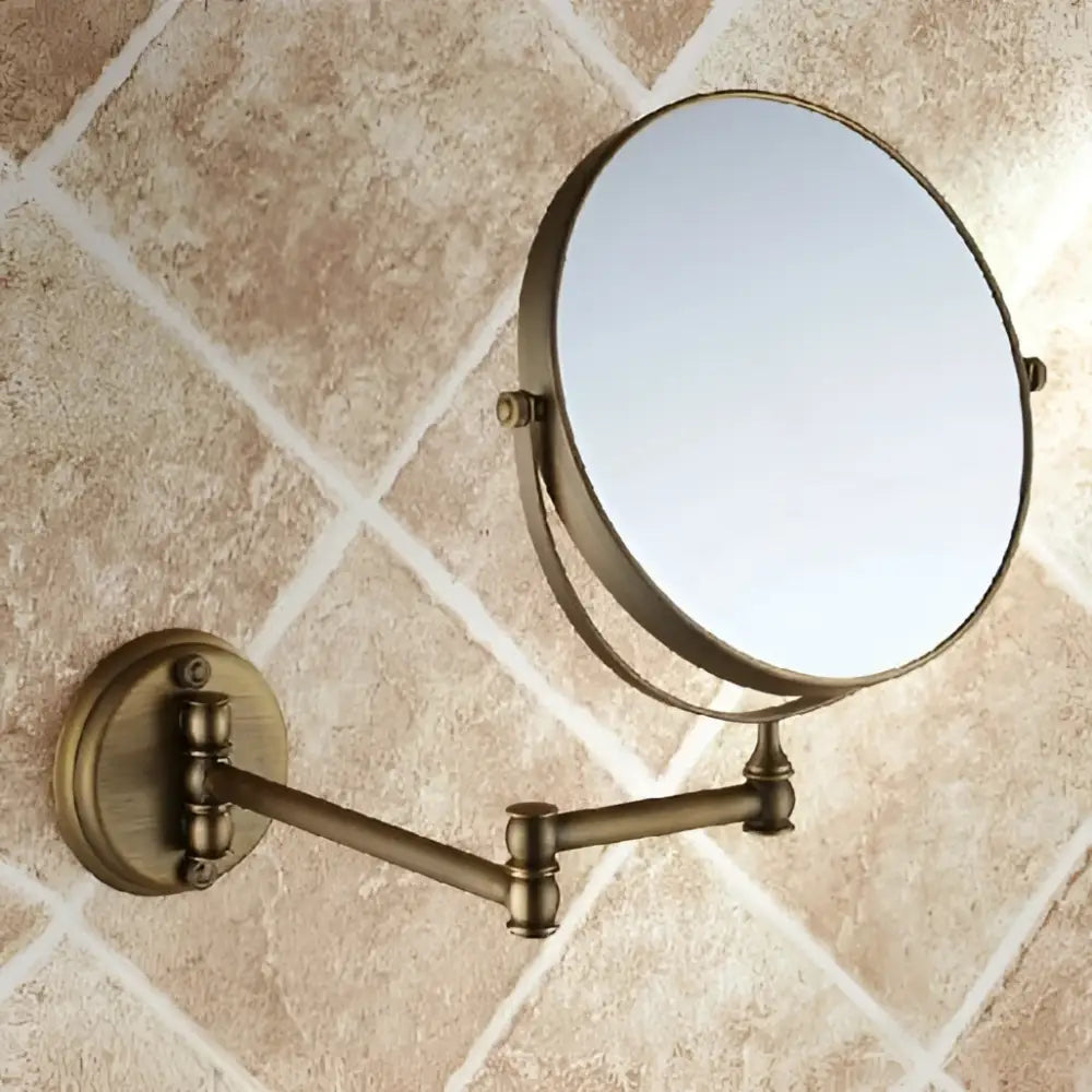 Decorbites antique brass wall mirror with 3x magnification double-sided round makeup mirror and extendable arm