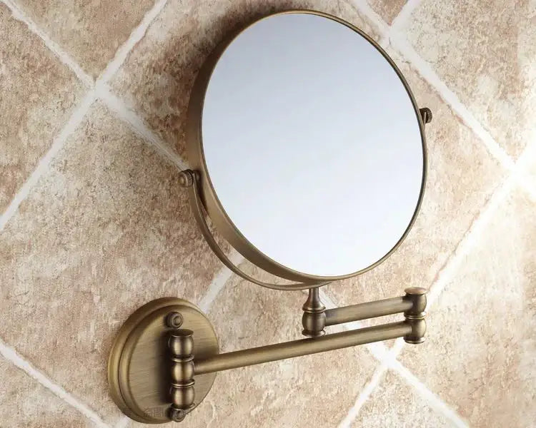Decorbites antique brass wall mirror with 3x magnification and double-arm extendable design for makeup application