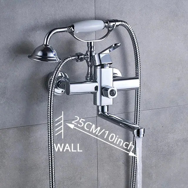 Chrome finished shower mixer tap with white ceramic handle and flexible hose for decorbites antique brass bath use