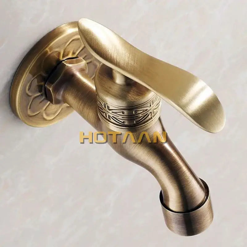 DecorBites antique brass wall mount bathroom faucet with ornate floral and geometric embossing in brass finish
