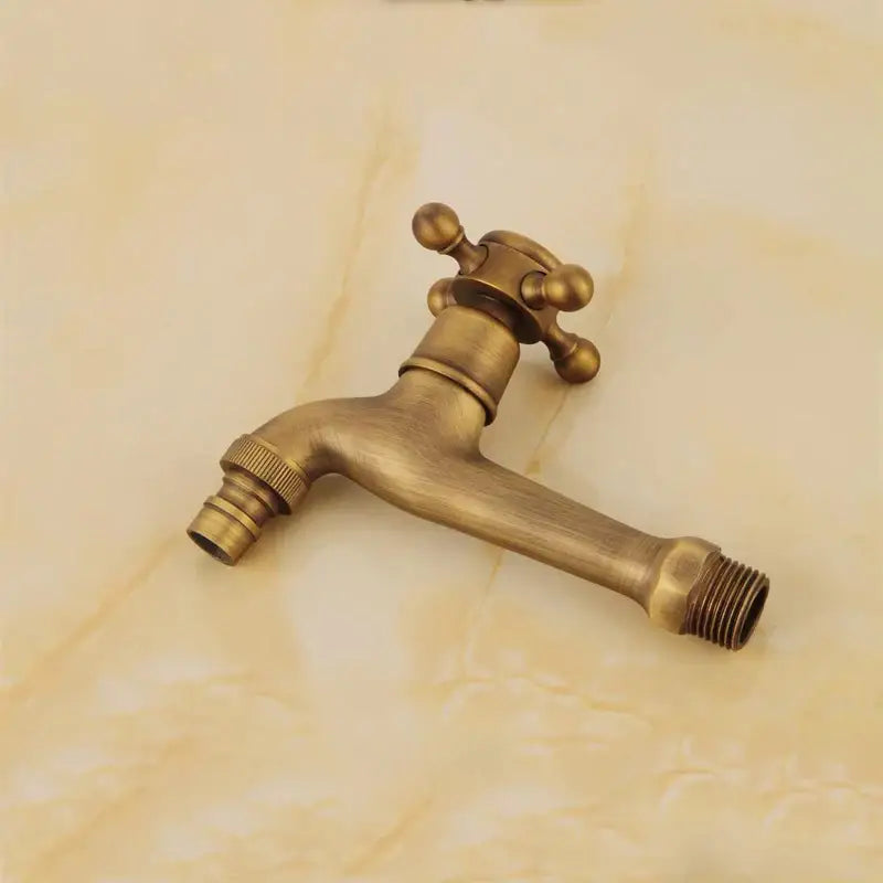 Decorbites antique brass wall mount garden faucet with classic cross-handle and threaded connections