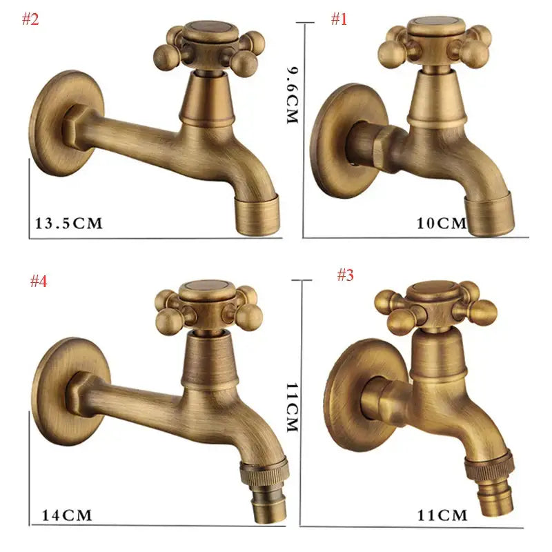 Decorbites antique brass wall mount garden faucet with cross handle and threaded hose connector for small pool tap
