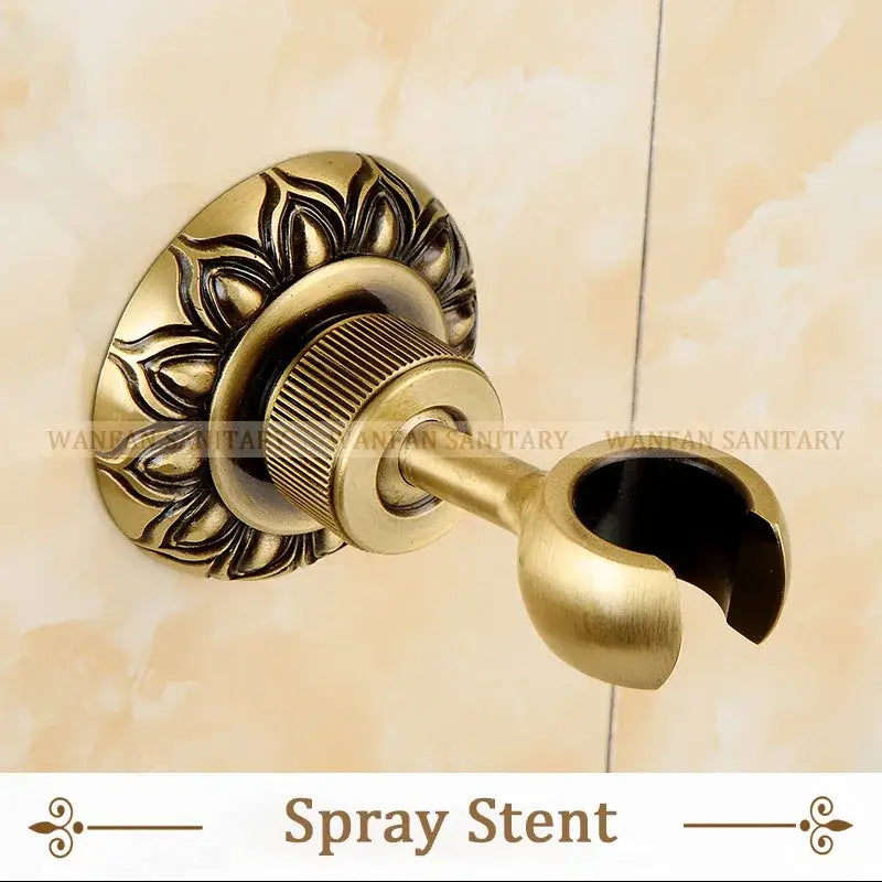 DecorBites™ antique brass wall mount bidet faucet with floral detailing and ribbed knob for hygienic bathroom spray