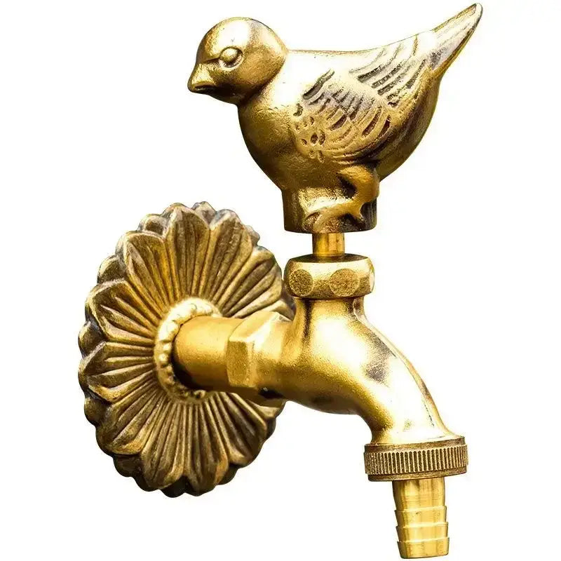 DecorBites antique brass wall garden faucet with detailed bird figurine brass wall mount for kindergarten use