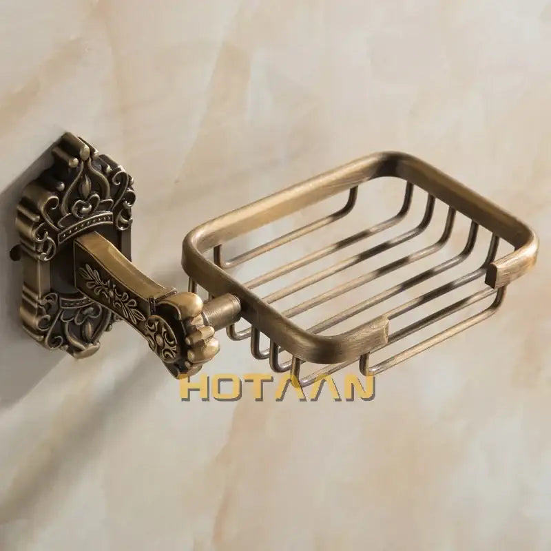 Decorbites antique brass wall mount soap basket with ornate scrollwork and wire mesh design for bathroom essentials