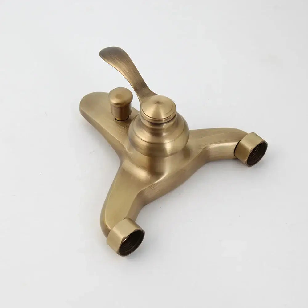 Decorbites antique brass wall mounted shower faucet set with brass-finished single lever faucet set and dual spouts