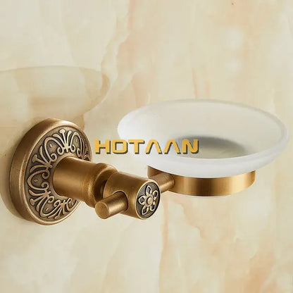 DecorBites antique brass wall mounted soap dish with ornate floral base and frosted glass bowl for bathroom use