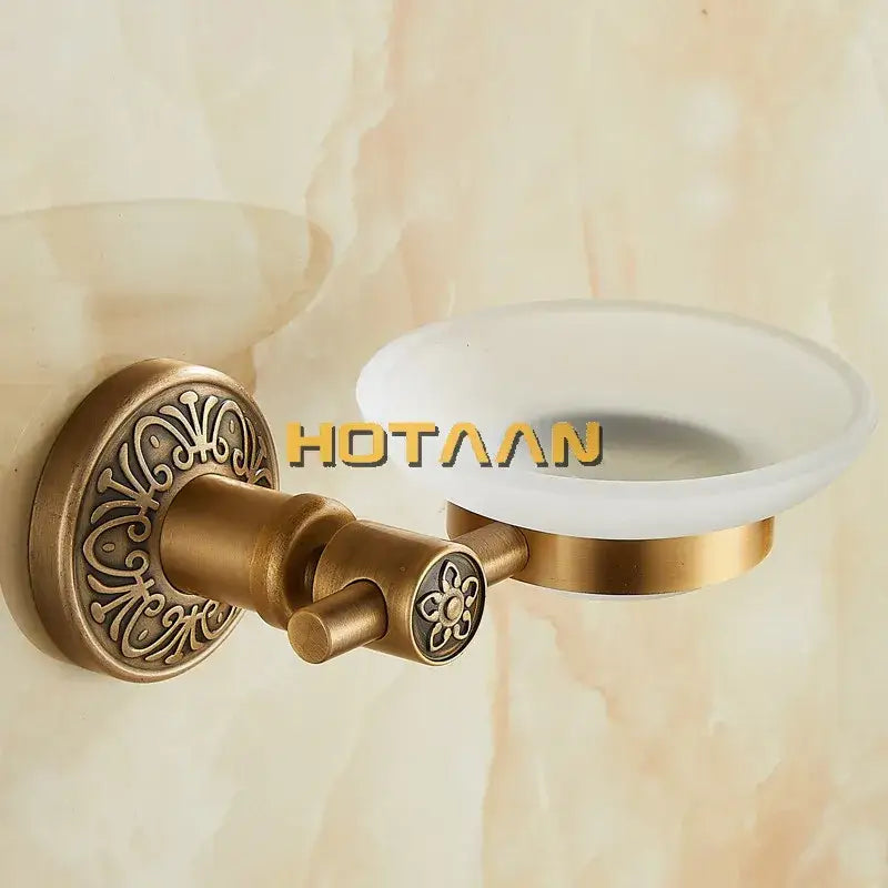 DecorBites antique brass wall mounted soap dish with ornate floral base and frosted glass bowl for bathroom use