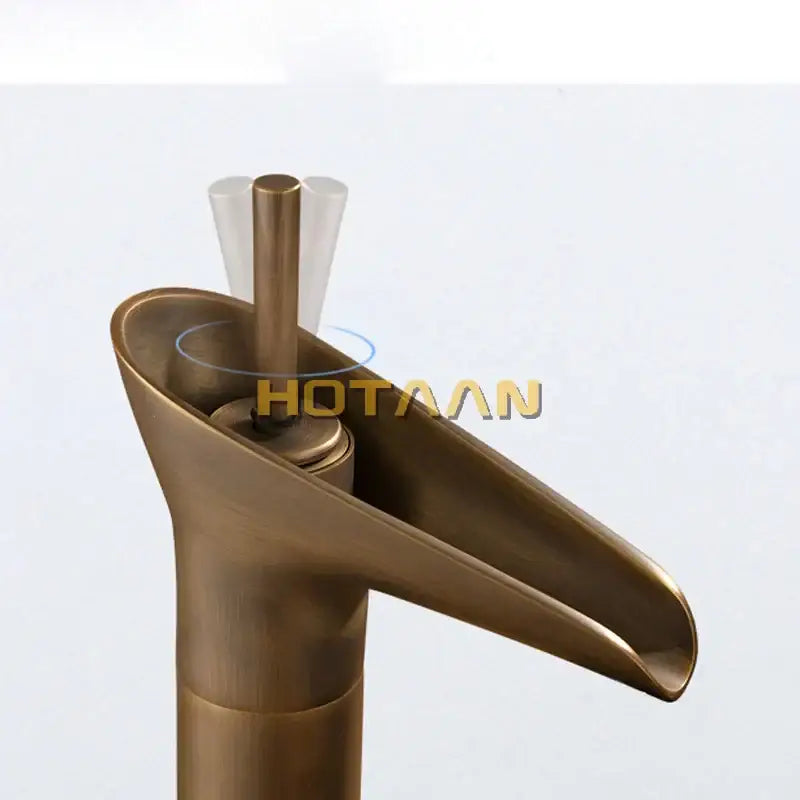 Decorbites™ antique brass waterfall basin faucet mixer tap with brass finish and clear acrylic handle for bathroom sink