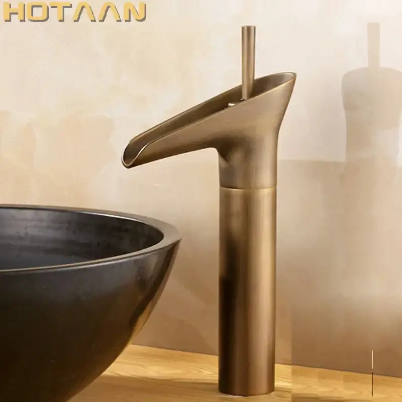 Antique brass waterfall basin faucet mixer tap with sleek modern design for bathroom sink by decorbites