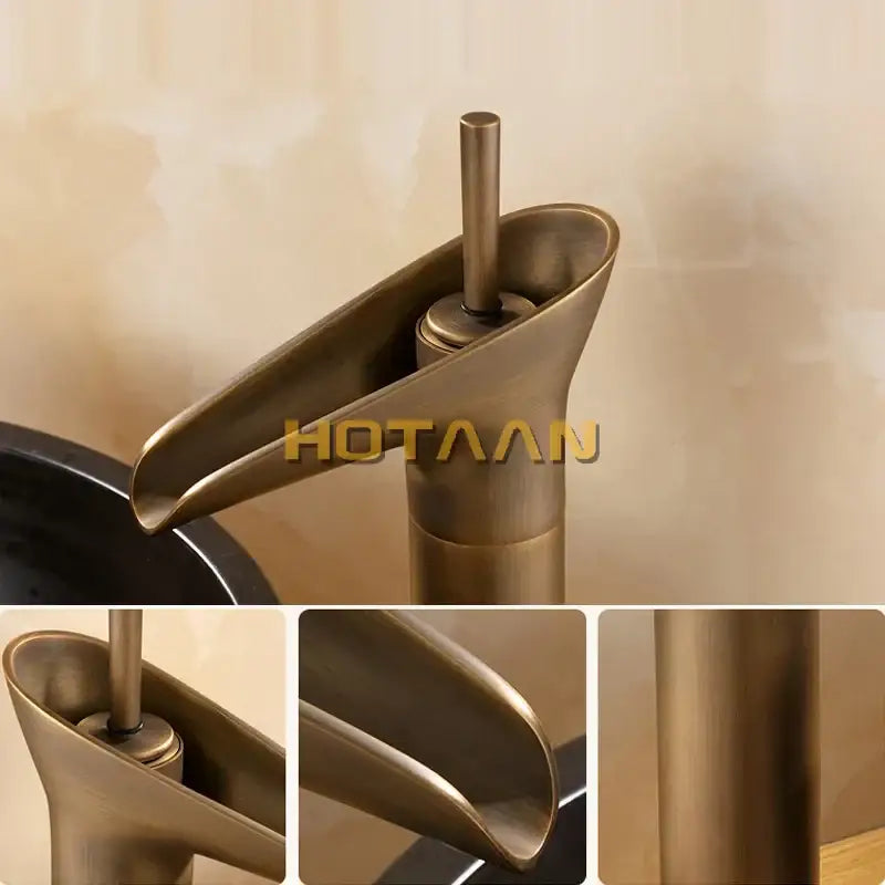 DecorBites™ antique brass waterfall basin faucet mixer tap with sleek curved spout for bathroom sink use