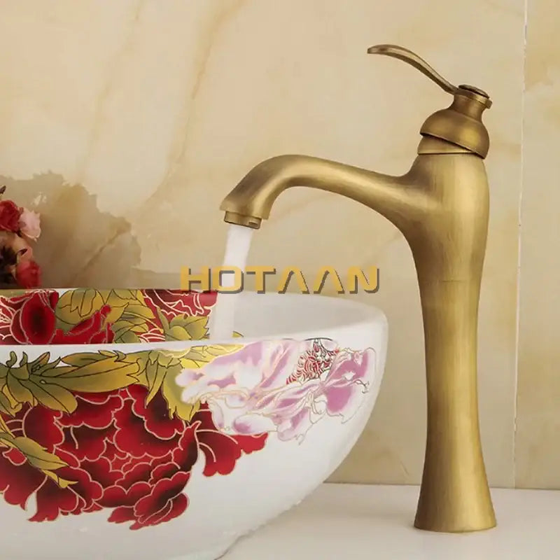 Decorbites antique brass waterfall basin faucet with single-handle sleek modern design for bathroom sink