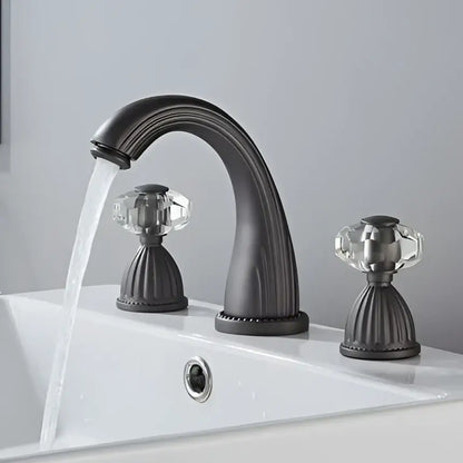 Decorbites antique bronze hole widespread basin faucet with dark bronze finish and crystal knob handles for hot cold mixing