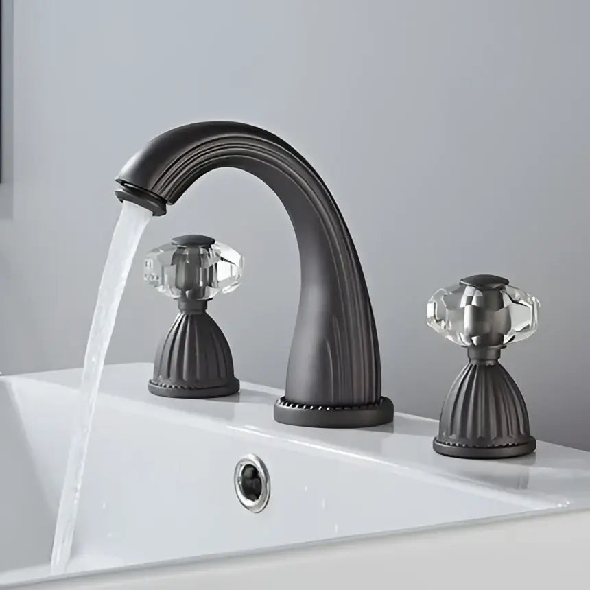 Decorbites antique bronze hole widespread basin faucet with dark bronze finish and crystal knob handles for hot cold mixing