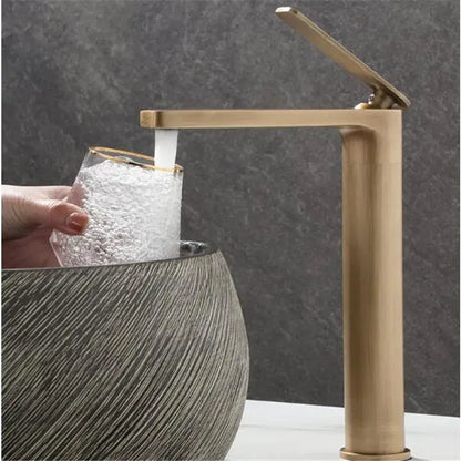 Brass-finished decorbites antique bronze basin faucet with sleek tall design and minimalist handle for bathroom sink