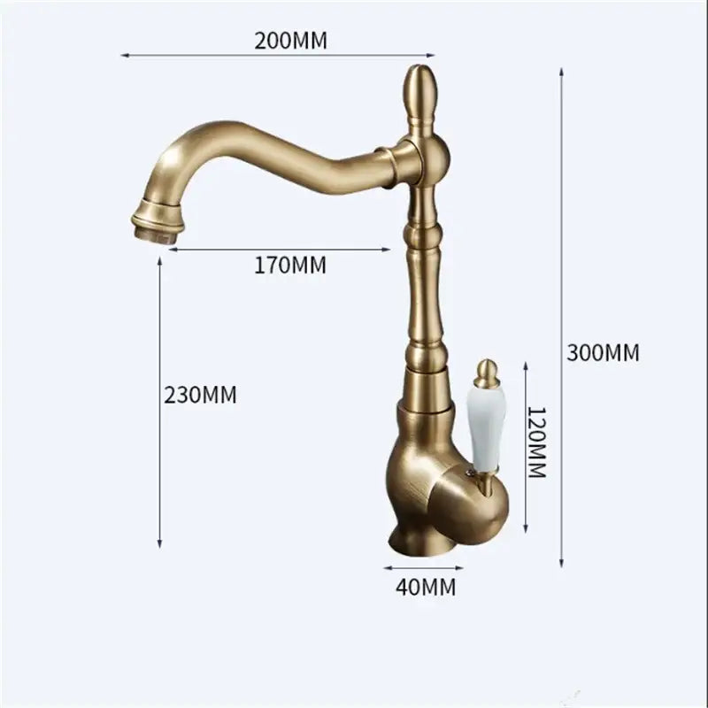 Antique bronze basin faucet with white ceramic handle and vintage brass finish for bathroom or kitchen use