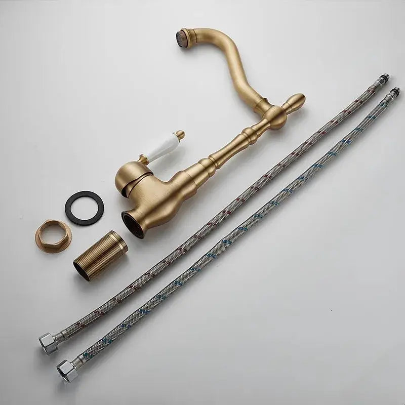 Decorbites™ antique bronze basin faucet with brass finish white ceramic handle vintage design for kitchen sink