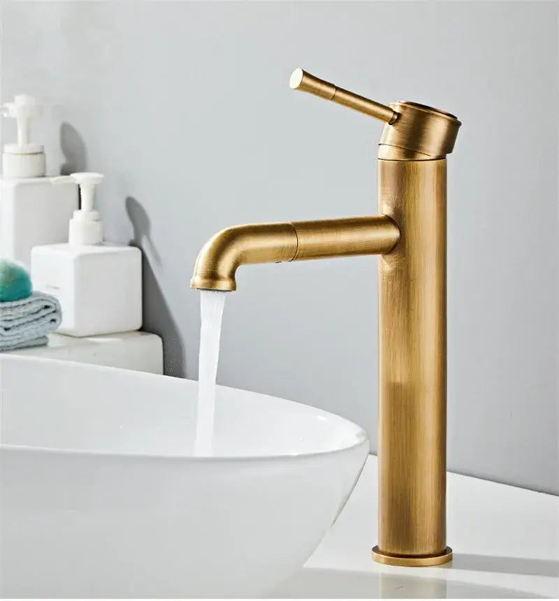 A sleek tall antique bronze basin faucet with modern design single lever handle deck mounted brass sink mixer tap