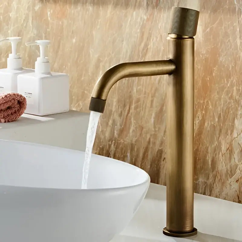 Decorbites antique bronze basin faucet with single-handle brass mixer tap featuring sleek modern textured accents